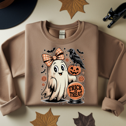 Halloween Ghost Crewneck Sweatshirt - Trick or Treat Design