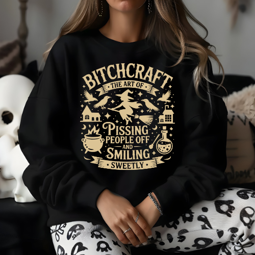 Bitchcraft Crewneck Sweatshirt, Funny Witch Sweatshirt, Unique Gift for Witches, Halloween Apparel, Cozy Unisex Sweatshirt