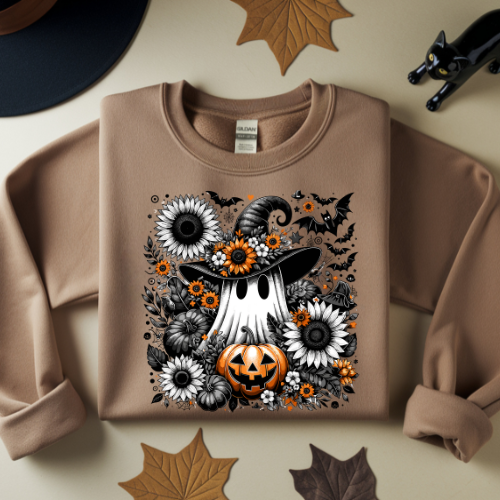 Halloween Ghost Sweatshirt, Unisex Crewneck, Spooky Fall Apparel, Pumpkin Design, Cozy Seasonal Outfit