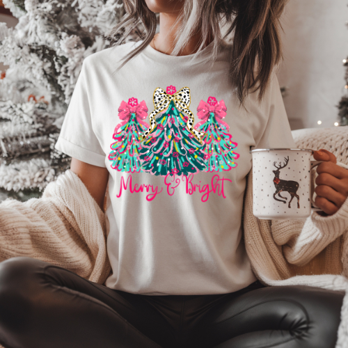 Crewneck Sweatshirt - Merry & Bright Colorful Christmas Trees Holiday Pullover
