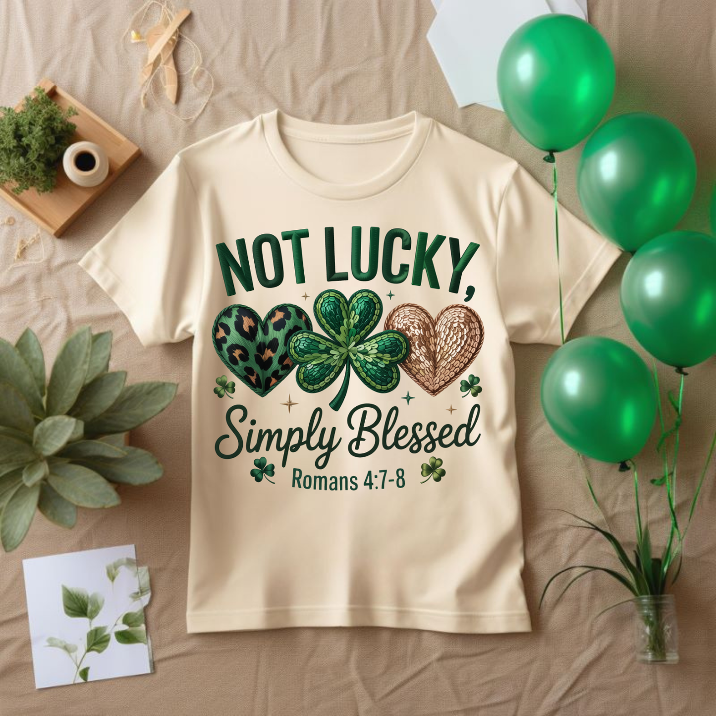 Not Lucky, Simply Blessed T-Shirt — Christian St. Patrick’s Day Shamrock Tee
