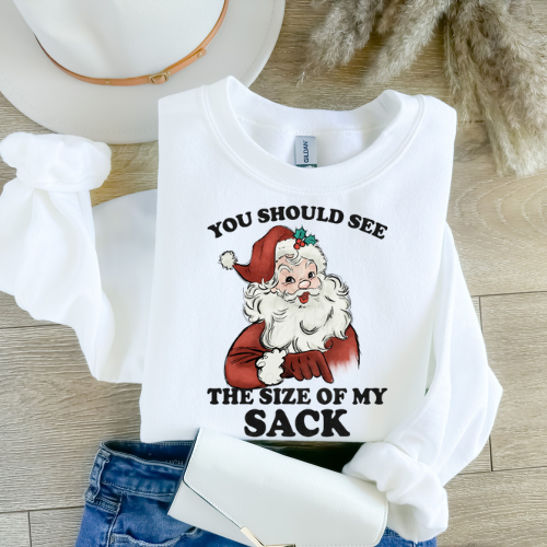 Christmas Sweatshirt • Vintage Santa “You Should See The Size Of My Sack” Holiday Crewneck