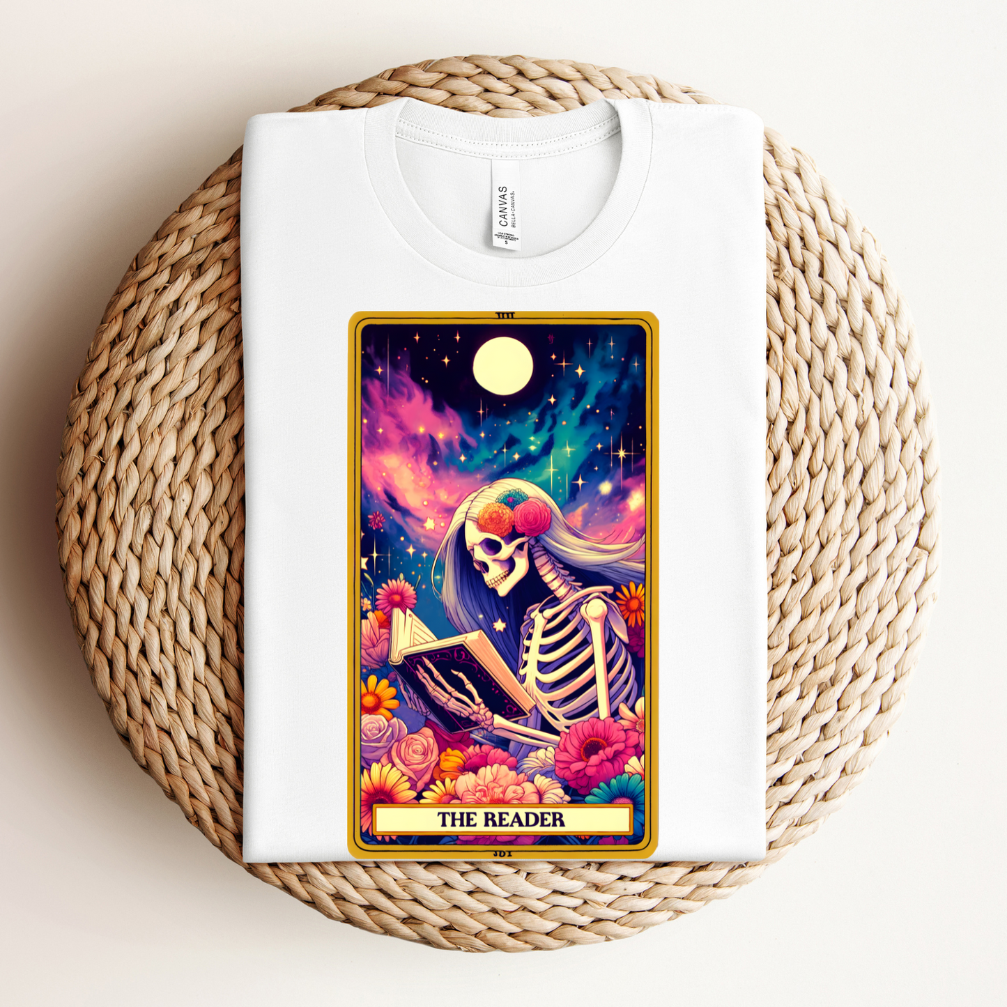 The Reader Skeleton Graphic Tee - Unisex Jersey Short Sleeve Shirt, The Reader Tarot Card Shirt, Skeleton Reading Shirt, Reading Shirt, Tarot Card Shirt, Book Lover Gift, Bookish Gift, Tarot Lover Gift