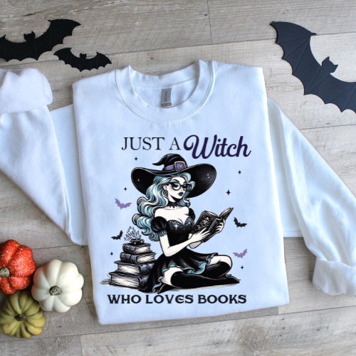 Just a Witch Who Loves Books Sweatshirt - Cozy Unisex Heavy Blend™ Crewneck for Book Lovers
