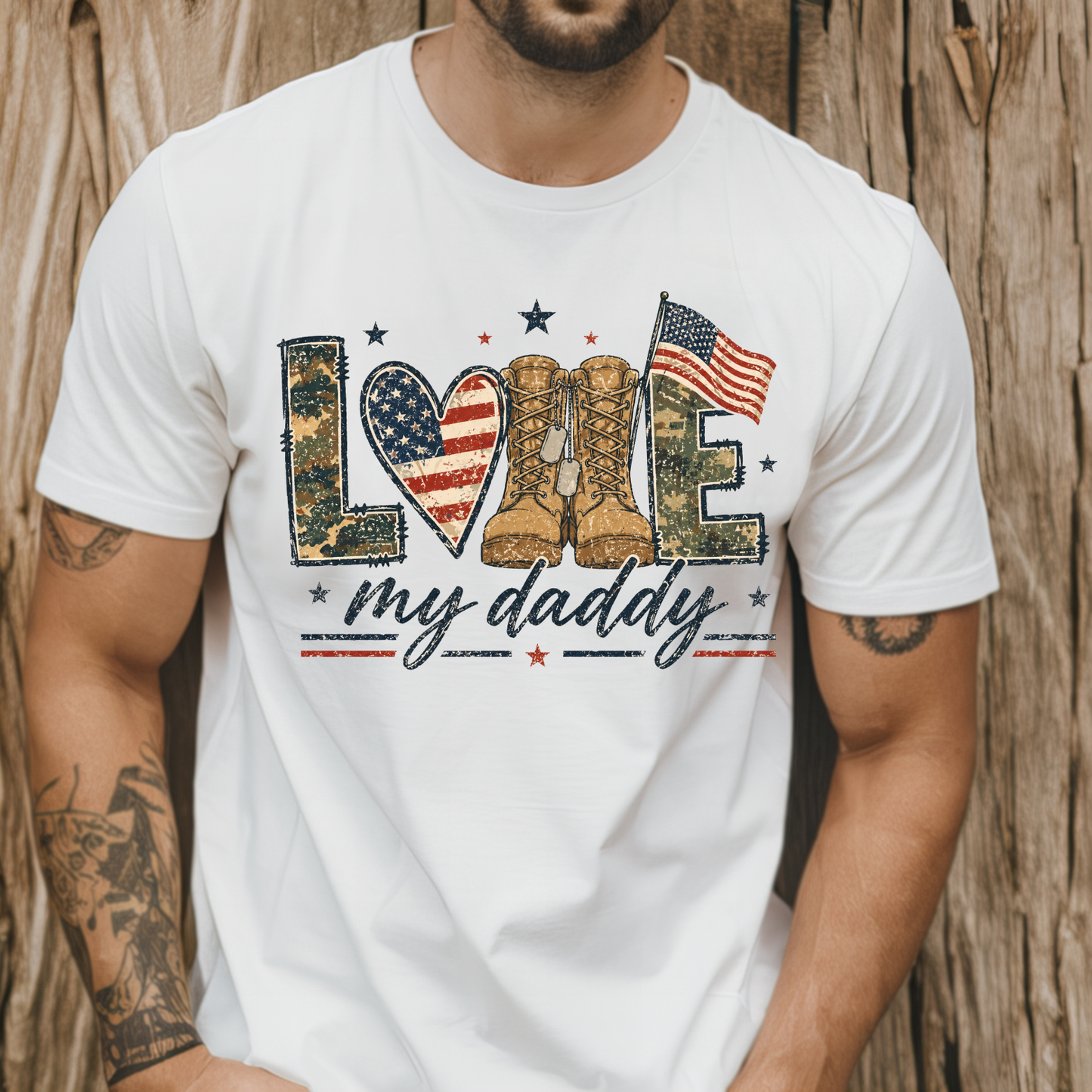 T-Shirt — "LOVE My Daddy" Western Boots & American Flag Patriotic Tee, Father's Day Shirt