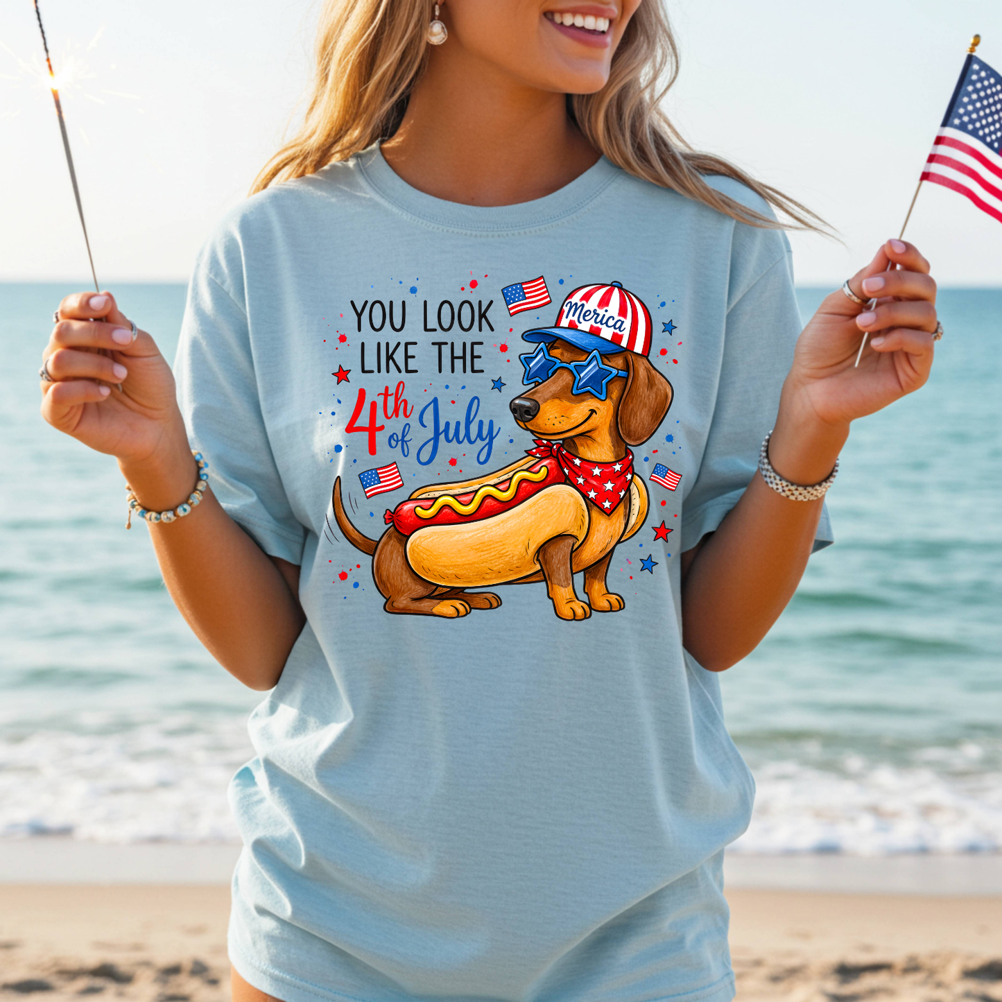 4th of July Dachshund T-Shirt – 'You Look Like the 4th of July' Patriotic Hot Dog Tee