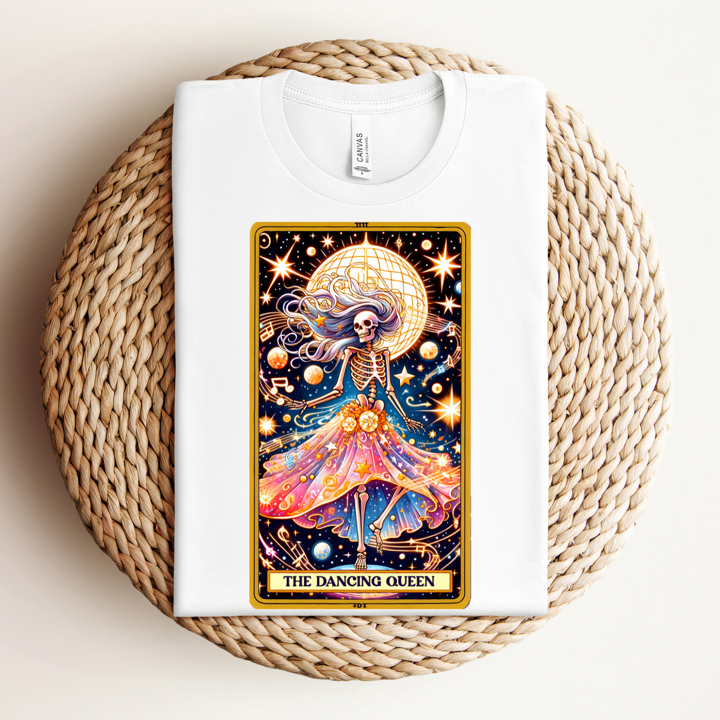 Dancing Queen Graphic Tee, Dancing Queen Skeleton Tarot Card T-Shirt, Aesthetic Goth Apparel, Witchy Clothing, Mystical Tarot Top for Women