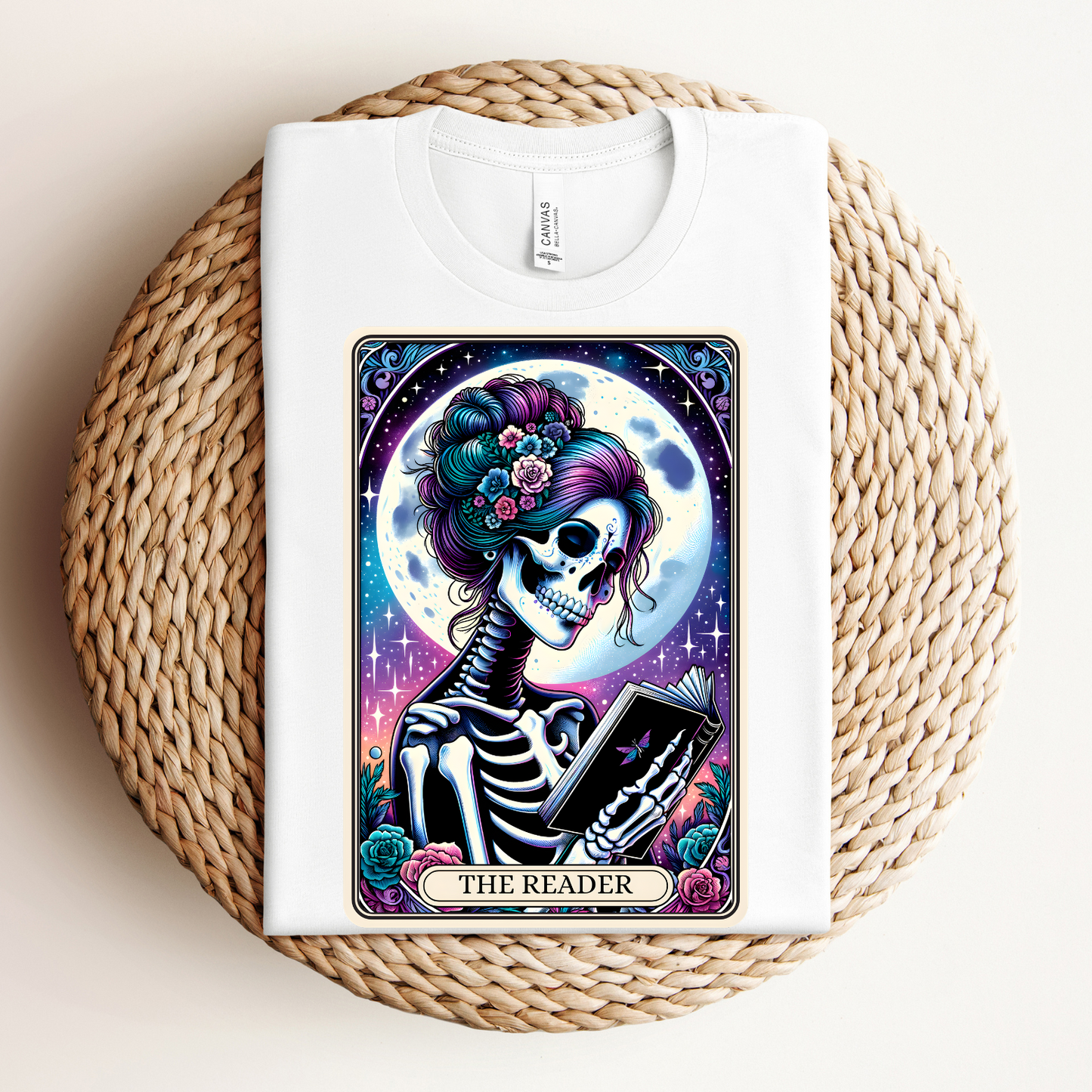 The Reader Skeleton Graphic Tee - The Reader Tarot Card Shirt, Skeleton Reading Shirt, Reading Shirt, Tarot Card Shirt, Book Lover Gift, Bookish Gift, Tarot Lover Gift