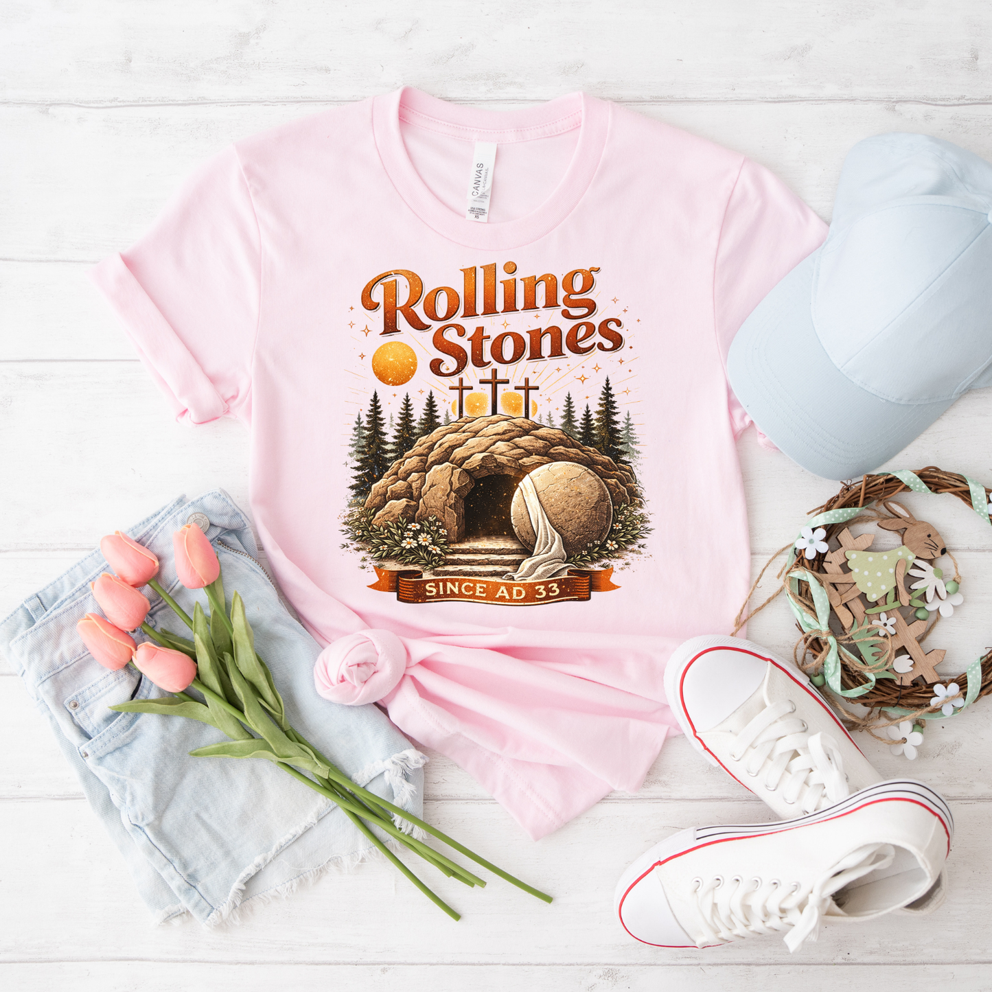 Rolling Stones Tee - 'Rolling Stones Since AD 33' Christian Easter Resurrection T-Shirt