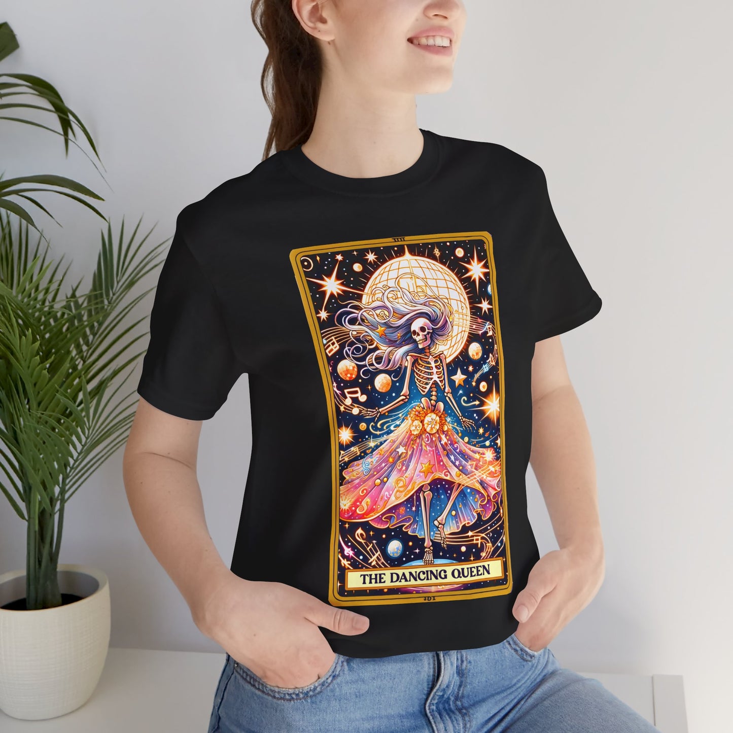 Dancing Queen Graphic Tee, Dancing Queen Skeleton Tarot Card T-Shirt, Aesthetic Goth Apparel, Witchy Clothing, Mystical Tarot Top for Women