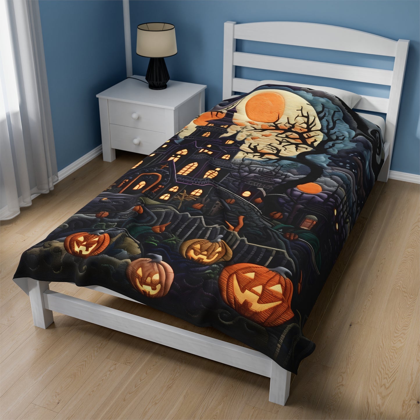 Custom Halloween Plush Blanket for Couch Bed Halloween Gift Blanket Pumpkin, Vintage Retro Spooky Season Halloween