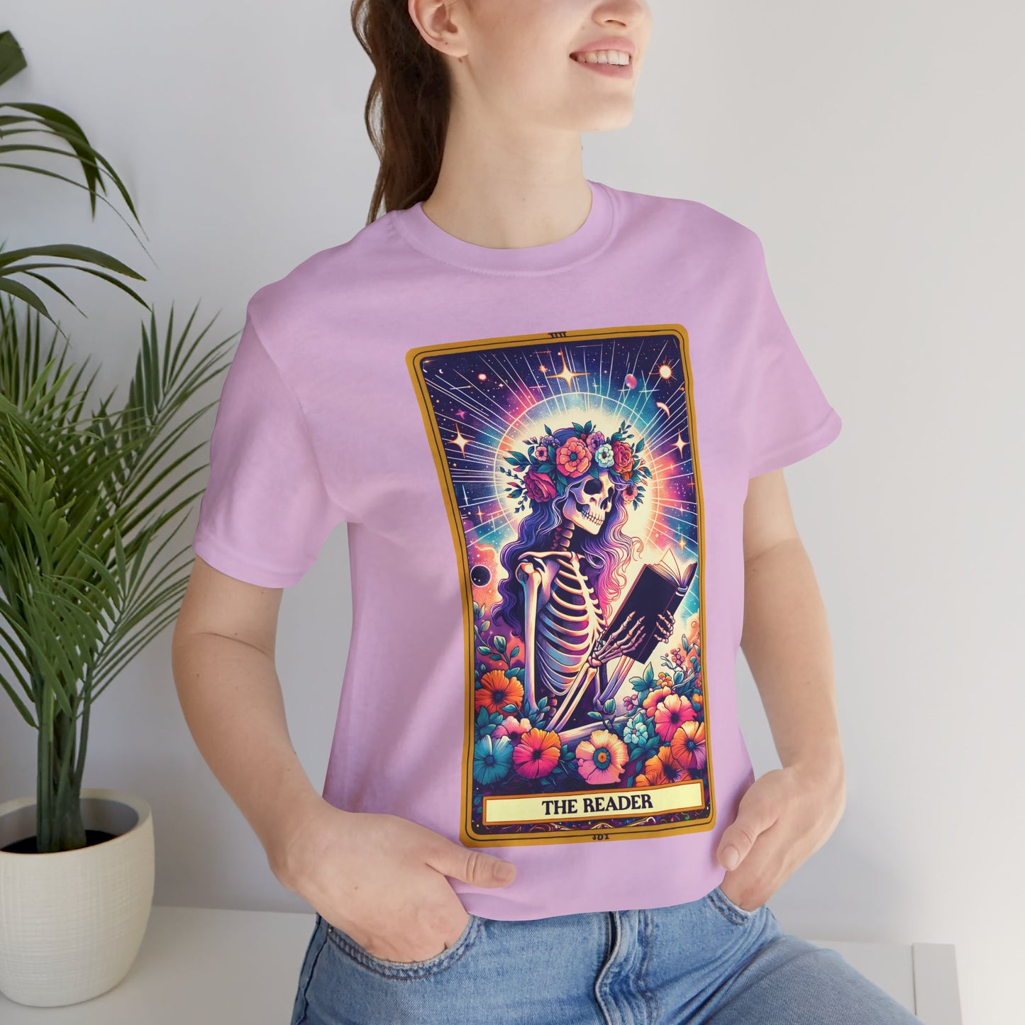 The Reader Skeleton Tee - Unisex Short Sleeve T-Shirt for Book Lovers , The Reader Tarot Card Shirt, Skeleton Reading Shirt, Reading Shirt, Tarot Card Shirt, Book Lover Gift, Bookish Gift, Tarot Lover Gift