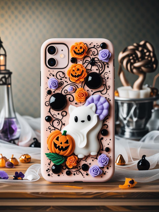 Halloween Phone Case, Cute Ghost & Pumpkin Design, Spooky Mobile Cover, Fall Accessories, Unique Gift for Halloween Lovers