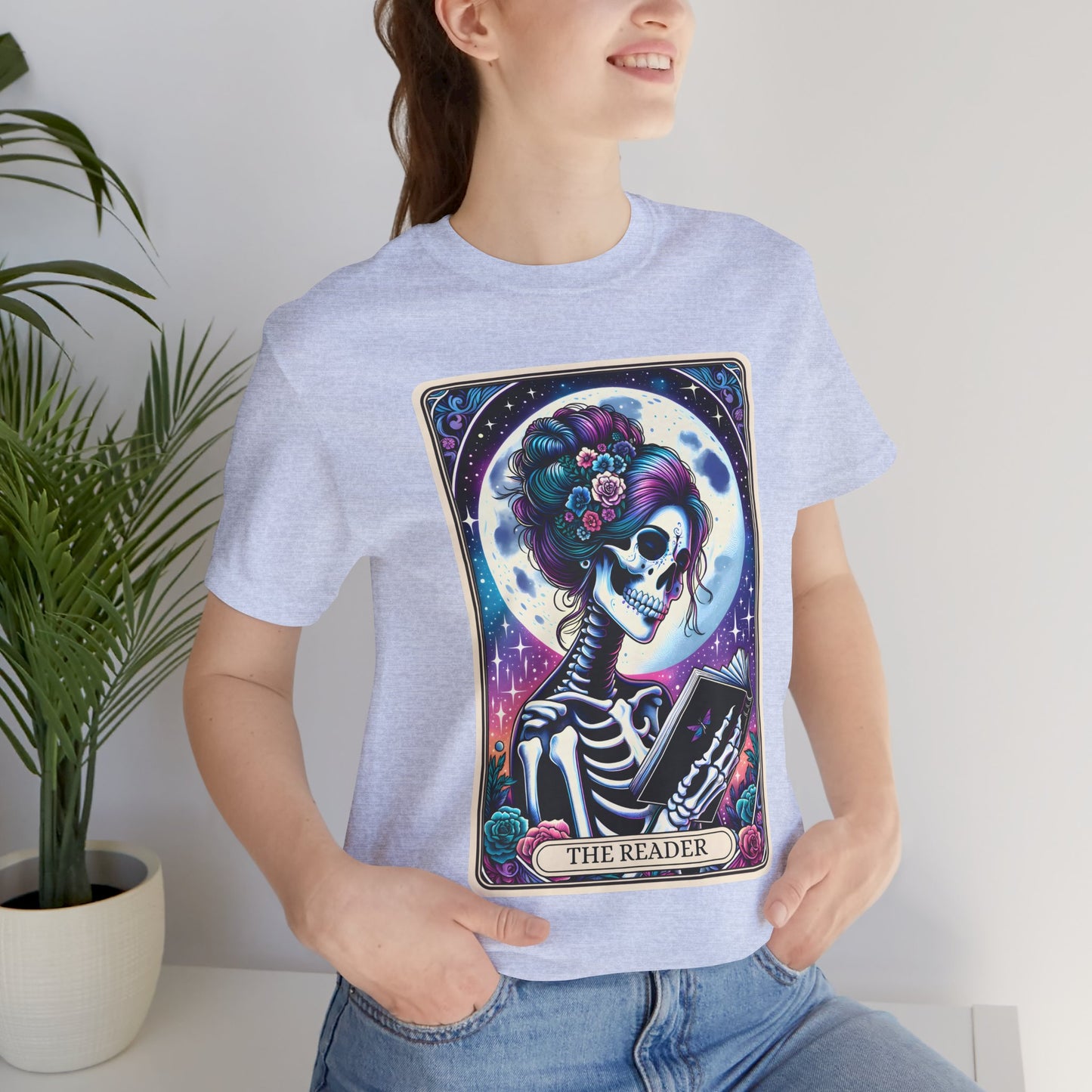 The Reader Skeleton Graphic Tee - The Reader Tarot Card Shirt, Skeleton Reading Shirt, Reading Shirt, Tarot Card Shirt, Book Lover Gift, Bookish Gift, Tarot Lover Gift