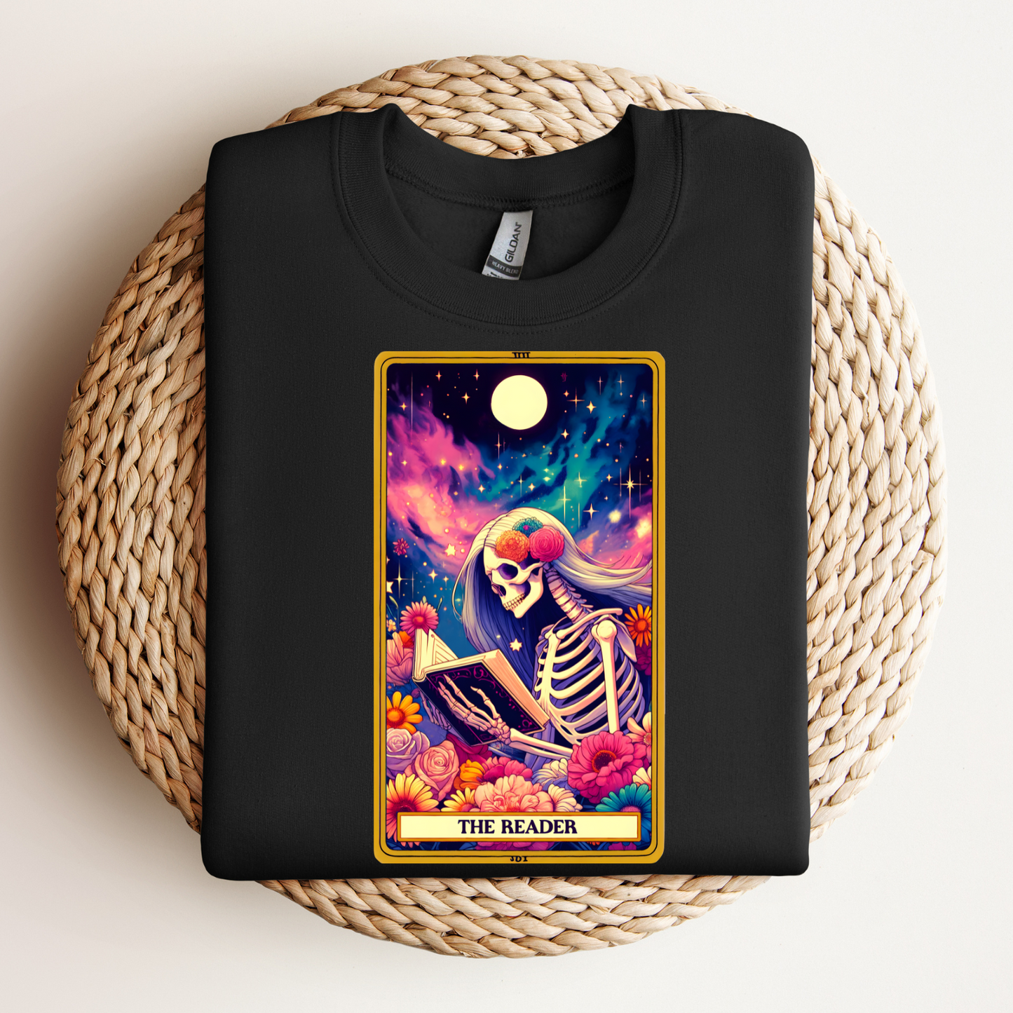 The Reader Skeleton Graphic Tee - Unisex Jersey Short Sleeve Shirt, The Reader Tarot Card Shirt, Skeleton Reading Shirt, Reading Shirt, Tarot Card Shirt, Book Lover Gift, Bookish Gift, Tarot Lover Gift