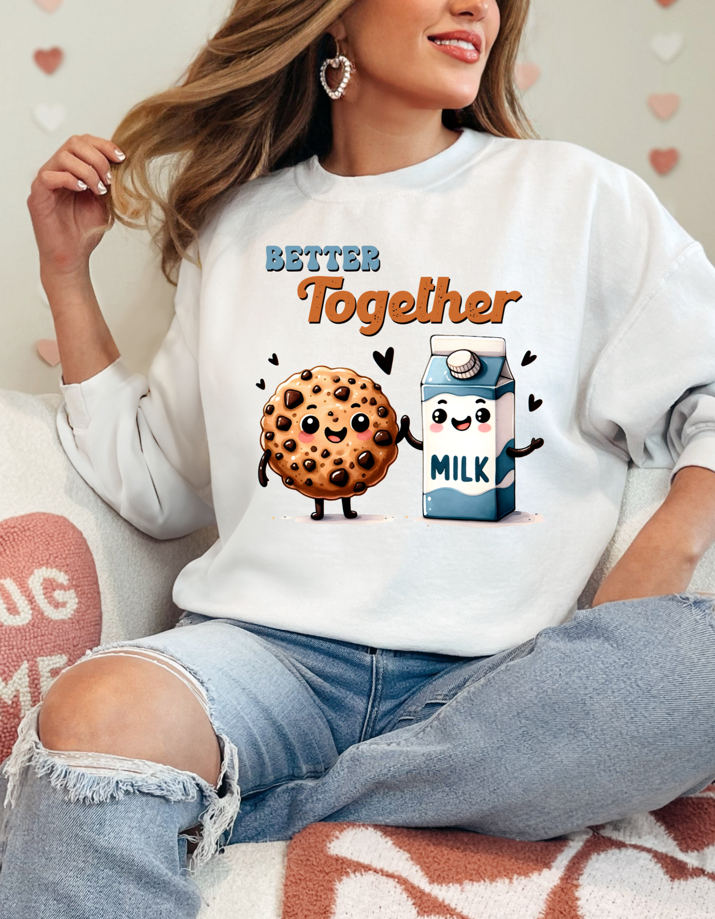 Valentine's Day Sweatshirt, Cute Foodie Sweatshirt, Better Together Cookie Milk Crewneck, Fun Gift for Food Lovers, Cozy Unisex Sweater, Spring & Fall Fashion