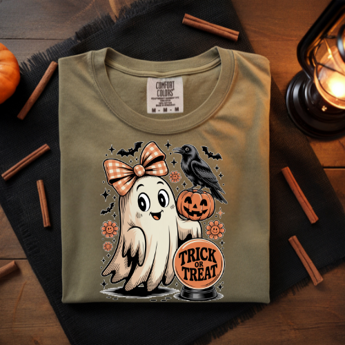 Halloween Ghost Crewneck Sweatshirt - Trick or Treat Design