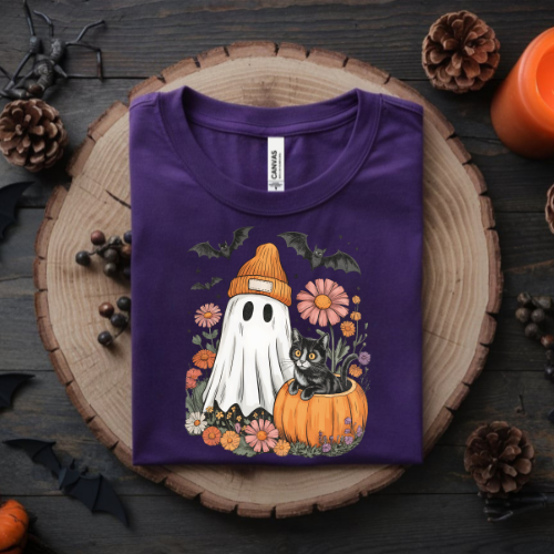 Halloween Ghost & Cat Sweatshirt, Vintage Halloween style shirt, Spooky Season shirt