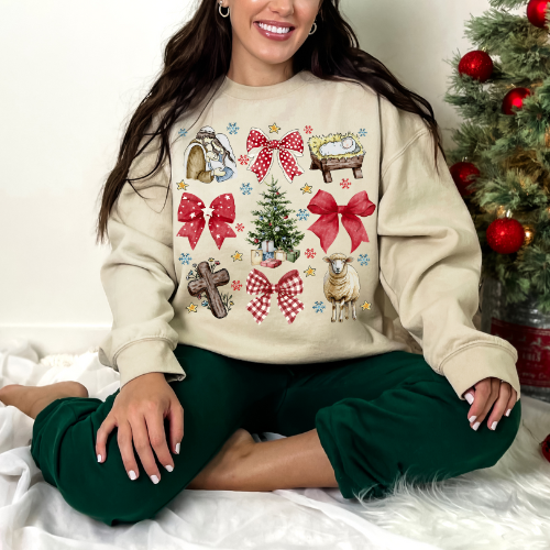Festive Holiday Sweatshirt with Christmas Motifs, Unisex Sweatshirt, Cozy Xmas Gift, Winter Apparel, Christmas Sweater Outfit