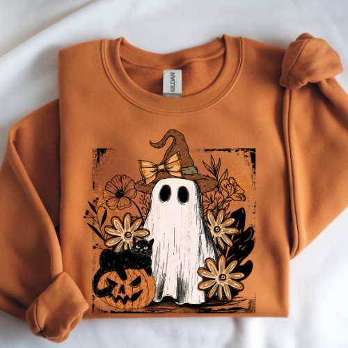 Spooky Ghost Sweatshirt – Halloween Cozy Crewneck, Fall Fashion, Unisex Pullover, Autumn Vibes, Trick or Treat Apparel