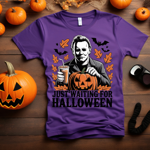 Halloween Sweatshirt, Cozy Fall Apparel, Unisex Crewneck, Just Waiting for Halloween, Perfect for Spooky Celebrations, Autumn Style