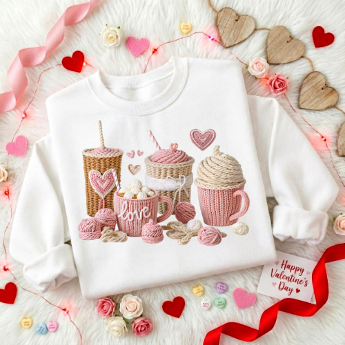 Valentine Dessert Crewneck Sweatshirt — Pink Sweets Love Graphic
