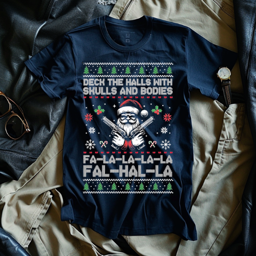 Festive Skull Holiday T-shirt | Unisex Garment-Dyed Tee for Halloween and Christmas Celebrations, Unique Gift Idea, Edgy Apparel
