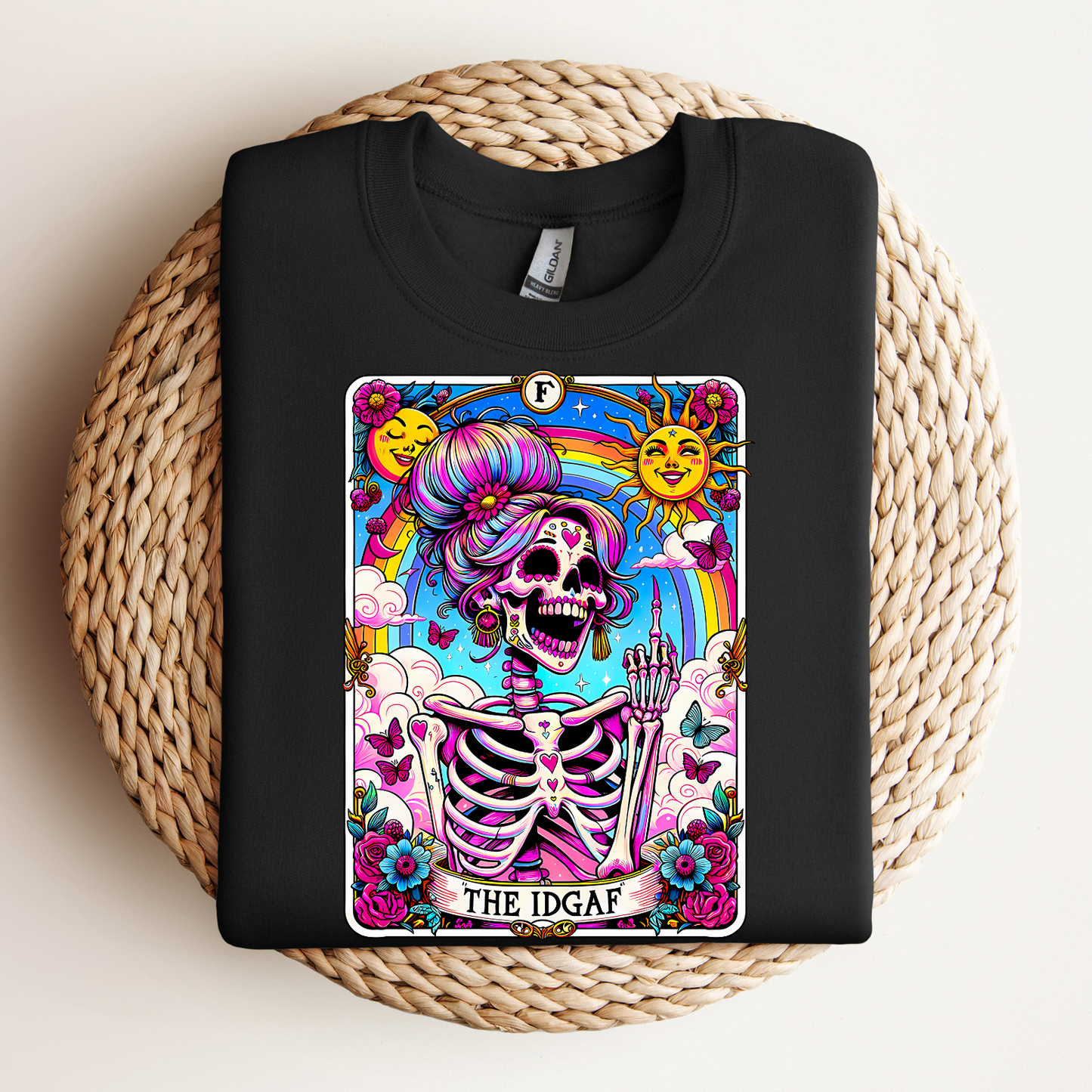 IDGAF Skeleton Art Unisex Jersey Tee - Colorful Graphic T-Shirt for Day of the Dead & Everyday Vibes, The sarcastic Sweary TShirt, Trendy Skeleton Skull Tee Shirt, Sassy Funny Witchy TIDGAF Funny Tarot Card T-Shirt, Sa-Shirt,Sarcastic Tee Shirt