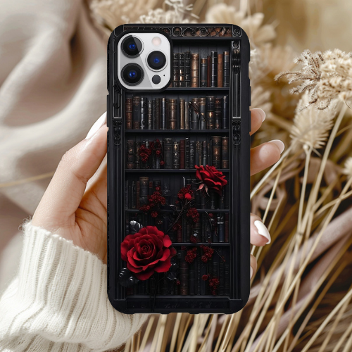 Dark Academia Goth Book Phone Case, Rose Gothic Bookish Phone Case