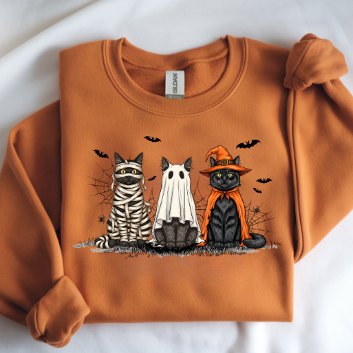 Halloween Cat Crewneck Sweatshirt for Cat Lovers, Vintage Halloween Cat Shirt