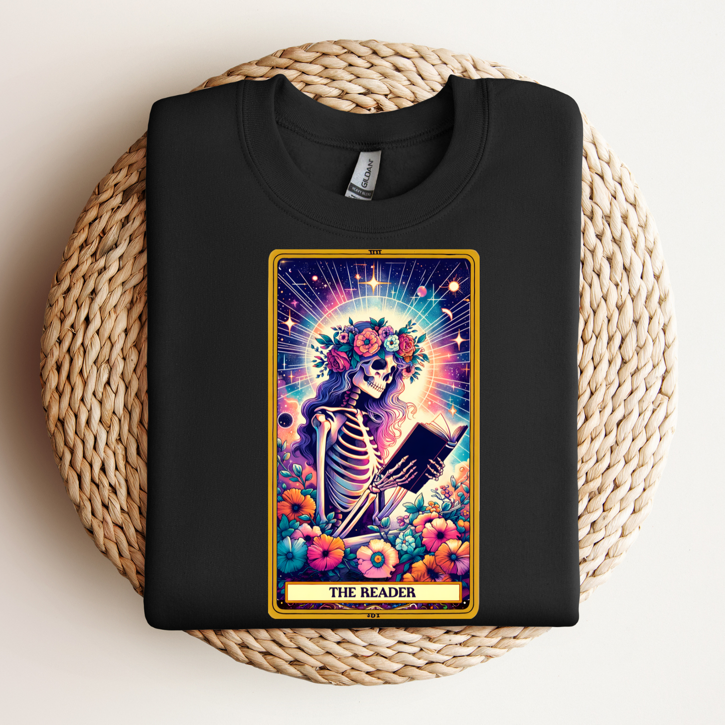 The Reader Skeleton Tee - Unisex Short Sleeve T-Shirt for Book Lovers , The Reader Tarot Card Shirt, Skeleton Reading Shirt, Reading Shirt, Tarot Card Shirt, Book Lover Gift, Bookish Gift, Tarot Lover Gift