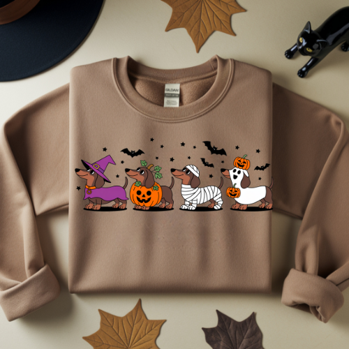 Halloween Animal Crewneck Sweatshirt, Dachshund Halloween Shirt