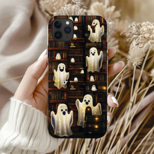 Spooky Ghosts Library Phone Case, Book Lover Halloween Phone Cover