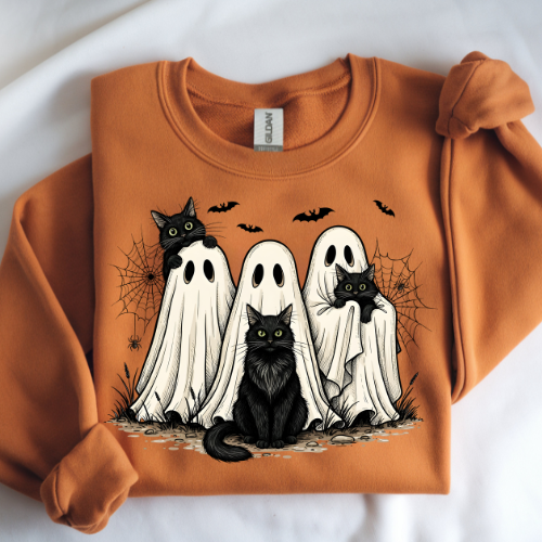 Spooky Cats Crewneck Sweatshirt, Spooky Ghost Shirt, Vintage Halloween Ghost shirt
