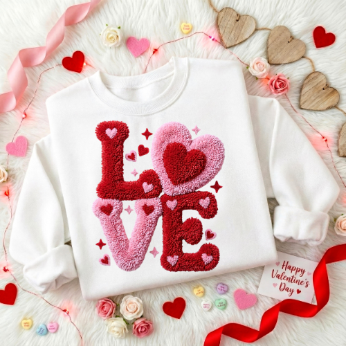 Love Heart Sweatshirt — Plush Pink & Red Cozy Valentine Crewneck