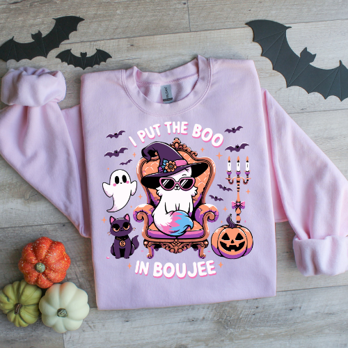 Halloween Cat Crewneck Sweatshirt - I Put the Boo in Boujee