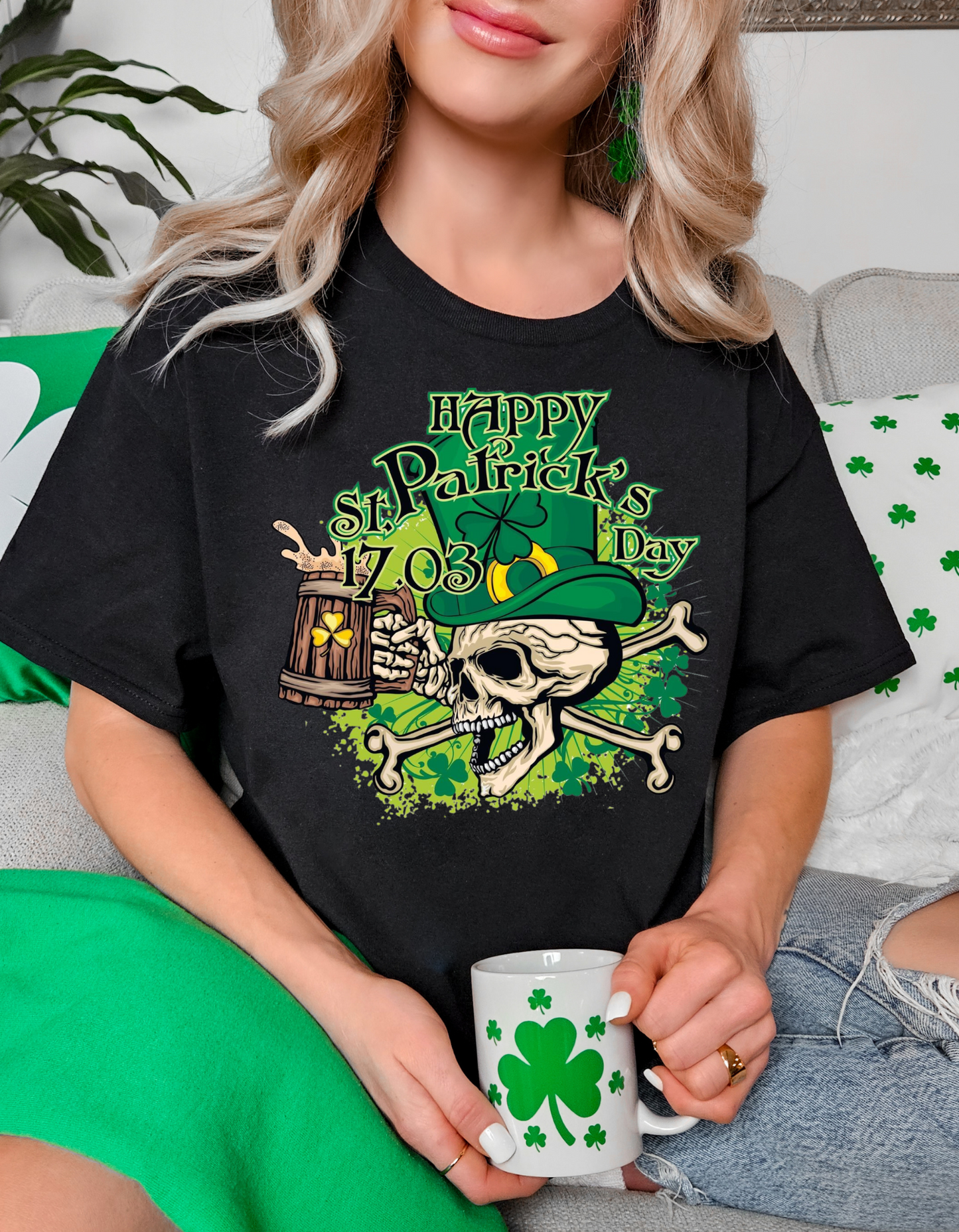 St. Patrick's Day T-Shirt with Skull Design, Unisex Softstyle Tee, Festive Irish Apparel, Holiday Gift for Him & Her, Trendy St. [...]