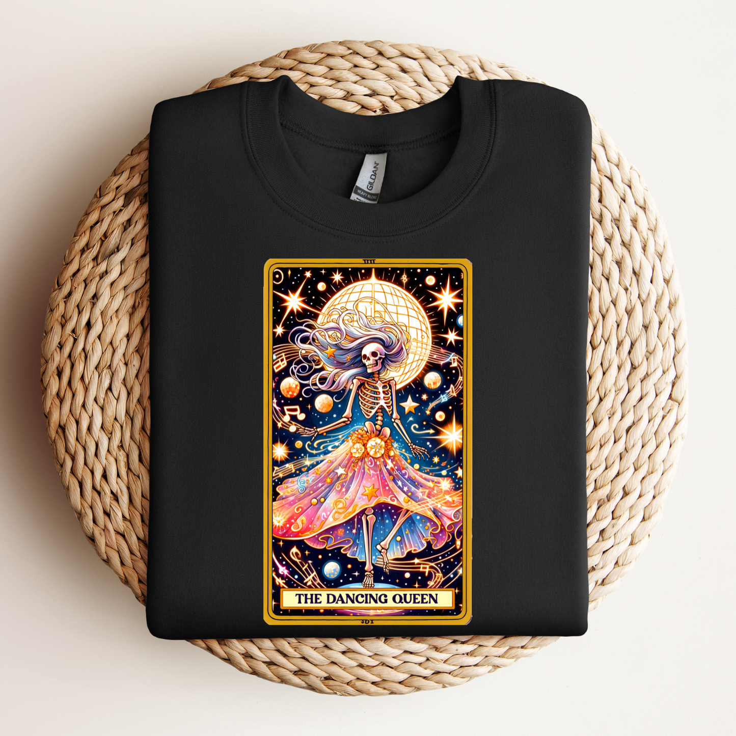 Dancing Queen Graphic Tee, Dancing Queen Skeleton Tarot Card T-Shirt, Aesthetic Goth Apparel, Witchy Clothing, Mystical Tarot Top for Women