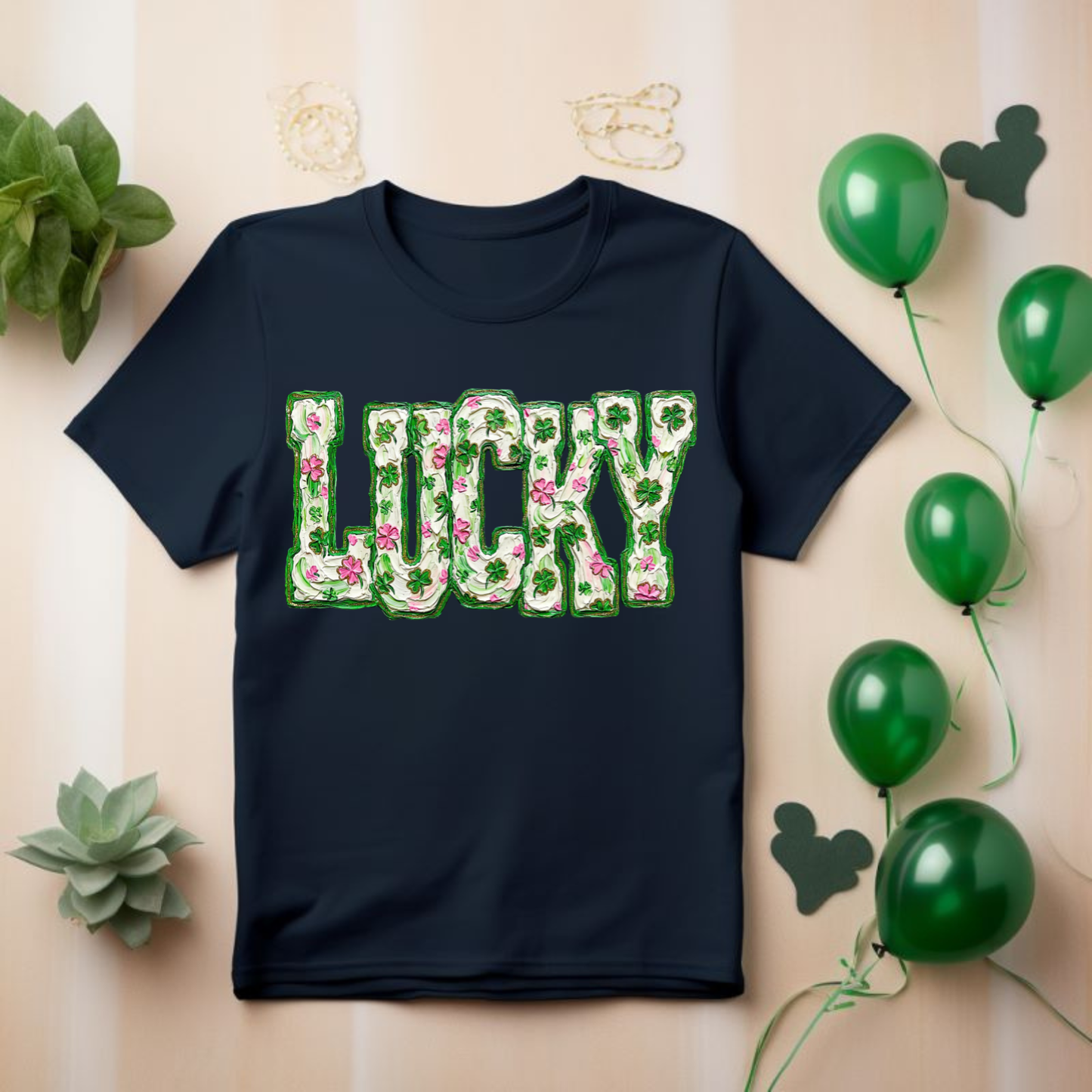 Lucky Floral T-Shirt — Green Clover & Pink Flower Graphic Tee, St. Patrick's Day Shirt