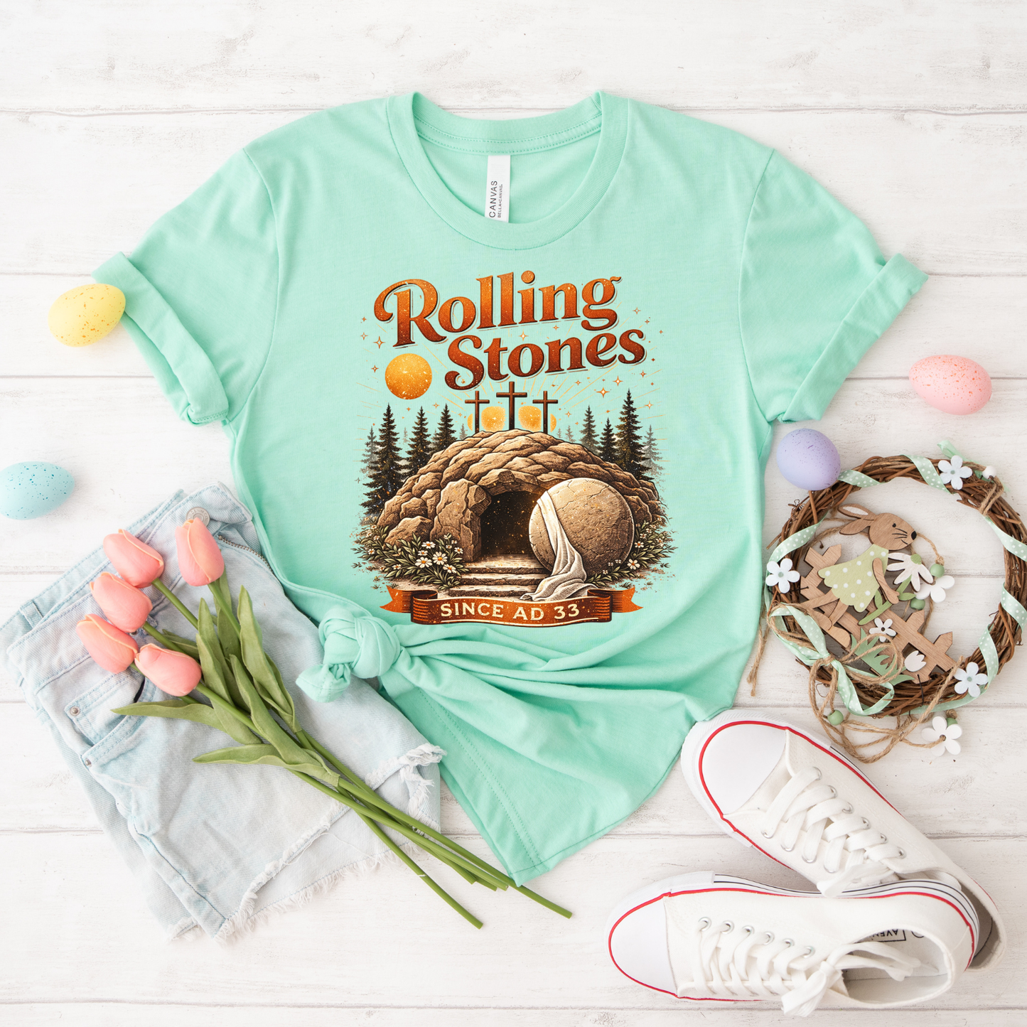 Rolling Stones Tee - 'Rolling Stones Since AD 33' Christian Easter Resurrection T-Shirt