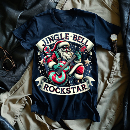 Jingle Bell Rockstar T-Shirt, Unisex Holiday Tee, Christmas Party Shirt, Festive Graphic Tee, Unique Gift for Music Lovers