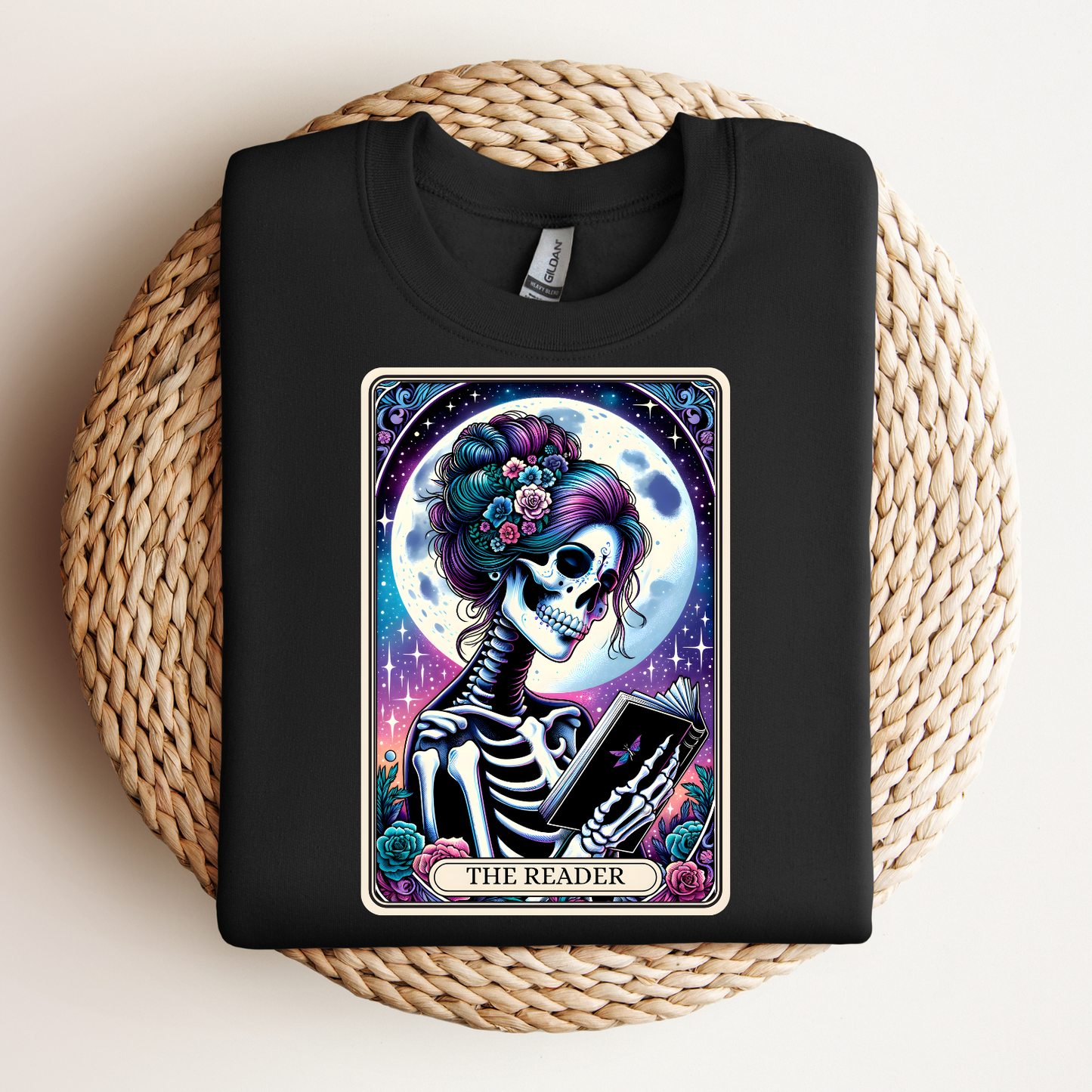 The Reader Skeleton Graphic Tee - The Reader Tarot Card Shirt, Skeleton Reading Shirt, Reading Shirt, Tarot Card Shirt, Book Lover Gift, Bookish Gift, Tarot Lover Gift