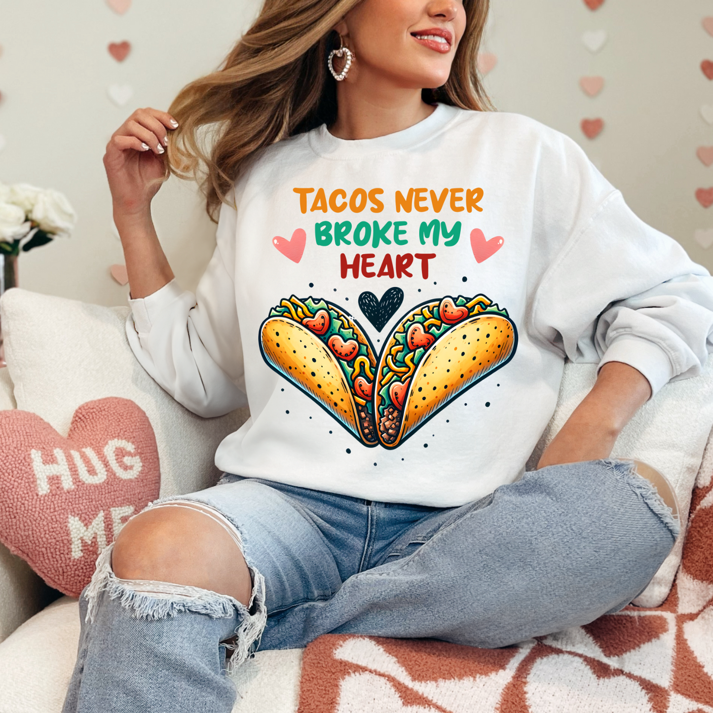 Valentine's Day Sweatshirt, Taco Love Sweatshirt - Funny Foodie Gift, Unisex Crewneck for Food Lovers, Taco Day, Casual Wear, Heartfelt Humor