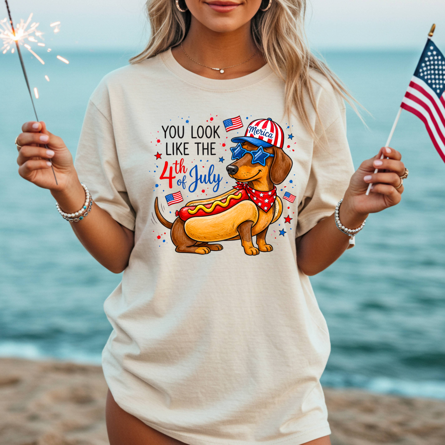 4th of July Dachshund T-Shirt – 'You Look Like the 4th of July' Patriotic Hot Dog Tee