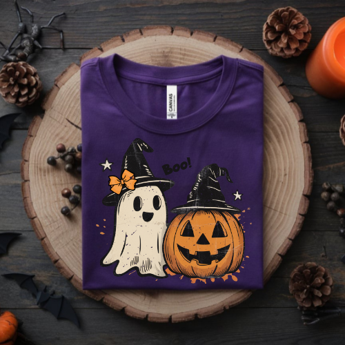 Halloween Crewneck Sweatshirt, Cozy Fall Apparel, Unisex Halloween Sweatshirt, Ghost and Pumpkin Design, Perfect for Fall Celebrations