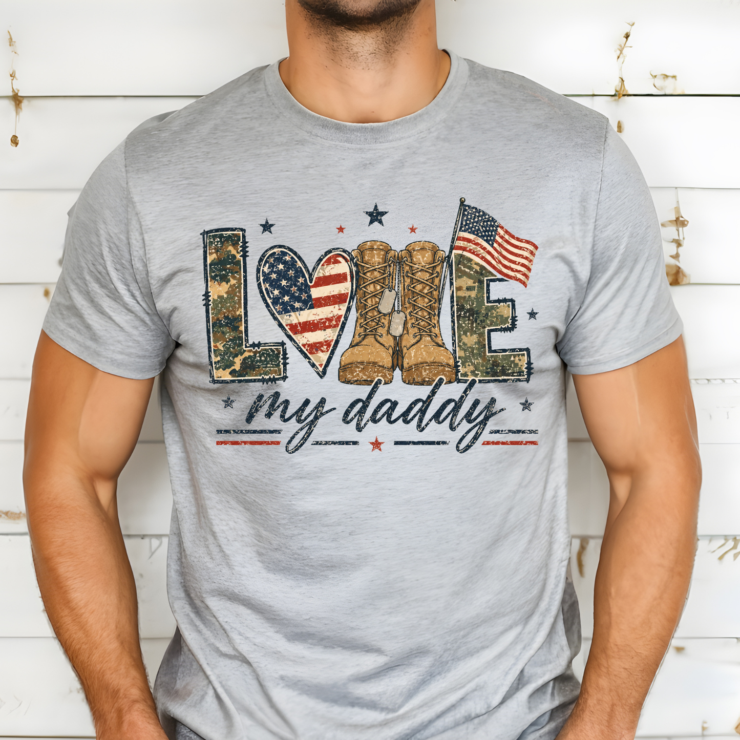 T-Shirt — "LOVE My Daddy" Western Boots & American Flag Patriotic Tee, Father's Day Shirt