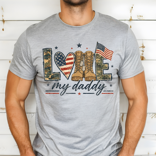 T-Shirt — "LOVE My Daddy" Western Boots & American Flag Patriotic Tee, Father's Day Shirt