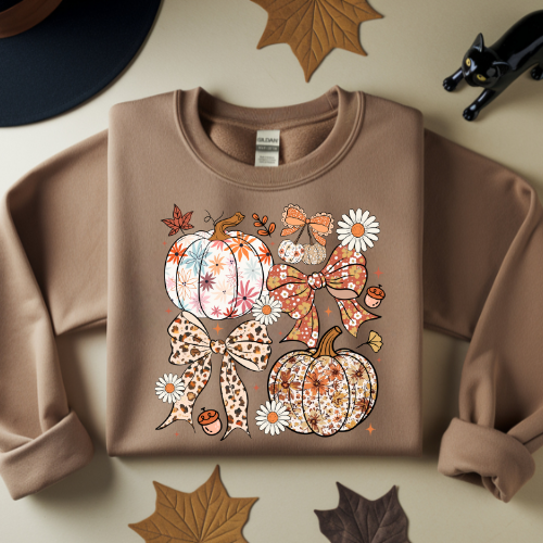 Autumn Floral Crewneck Sweatshirt, Cozy Fall Sweater, Pumpkin Vintage Design, Harvest Gift, Thanksgiving Apparel, Layered Fall Top