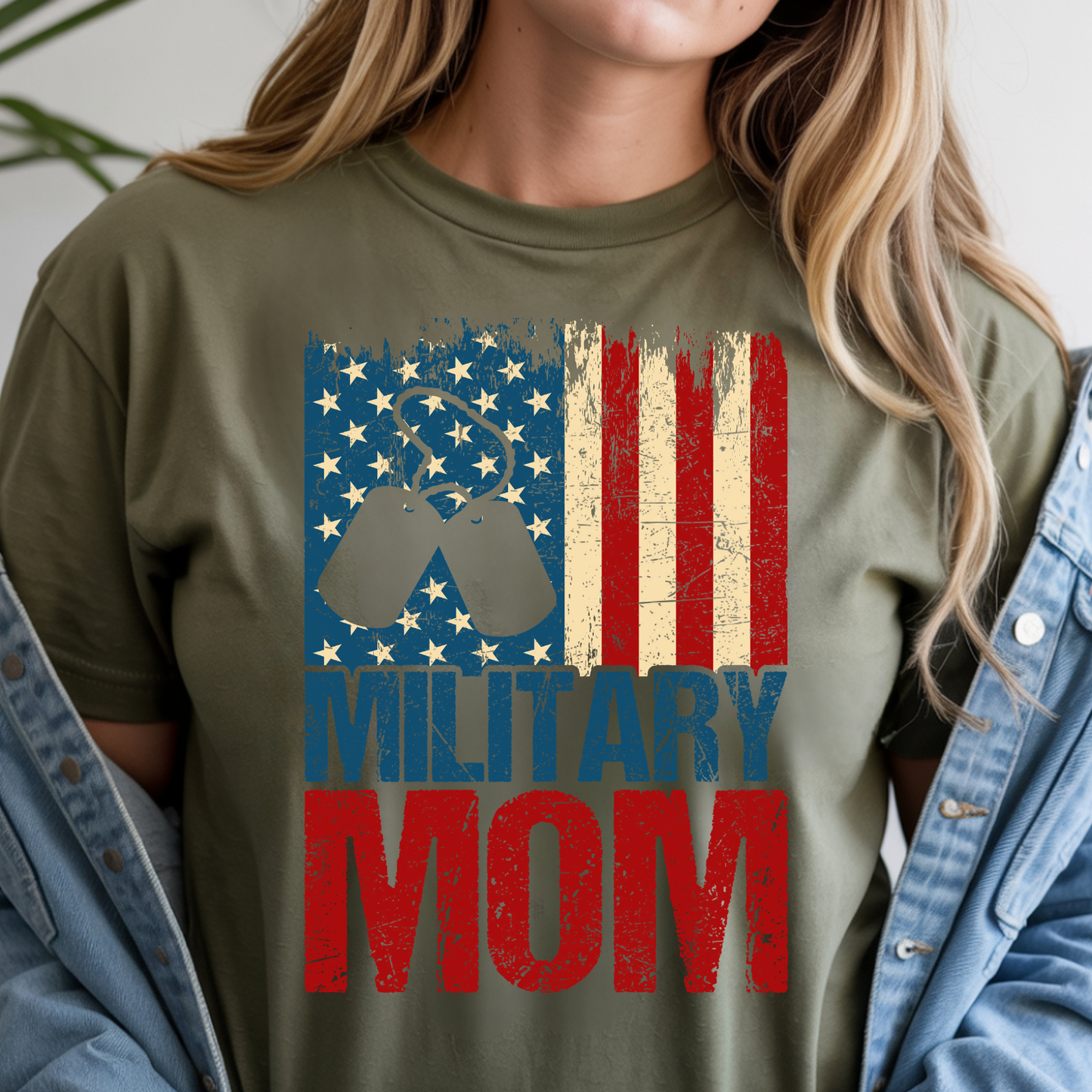 Military Mom T-Shirt — Distressed Flag with Dog Tags, Mother's Day Military Shirt,