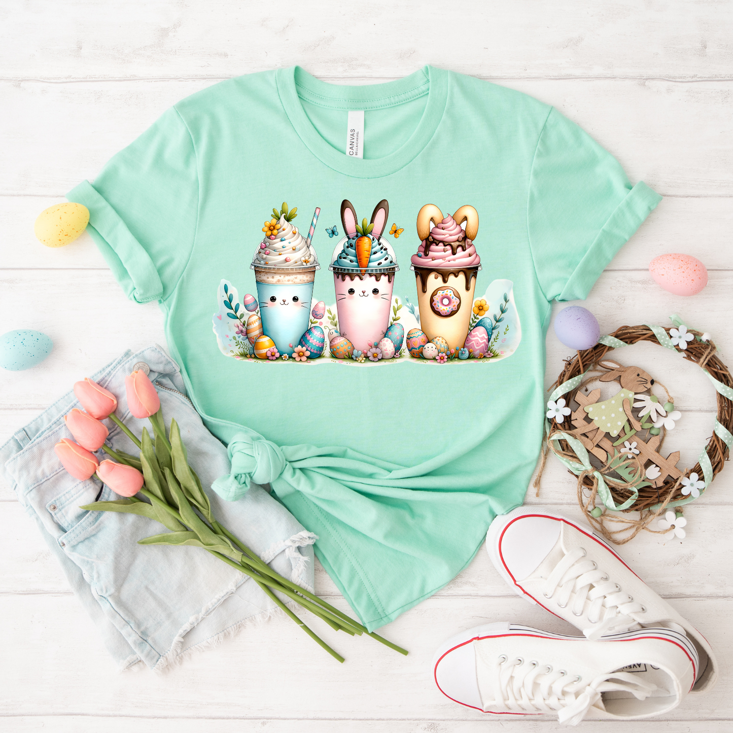 Cute Bunny Ice Cream Unisex T-shirt, Spring Outfit, Easter Gift, Animal Lover Shirt, Pastel Colors Tee